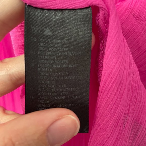 H&M Bright Pink Sequin Beaded Swim Coverup / Sheer Dress V Neck Frilly Sz 8 - Picture 6 of 7